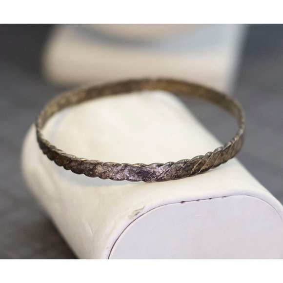 Vintage Medieval Sterling Silver Bangle Bracelet, 8 Inches, G35 - Picture 1 of 3